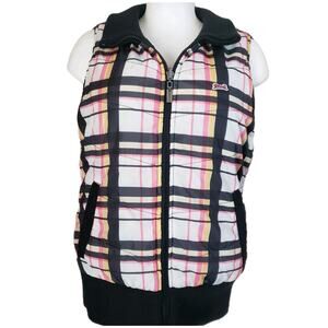 VTG Le Tigre Womens Reversible Puffer Vest‎ Sz L Pink Plaid To Black. Nice. Y2K